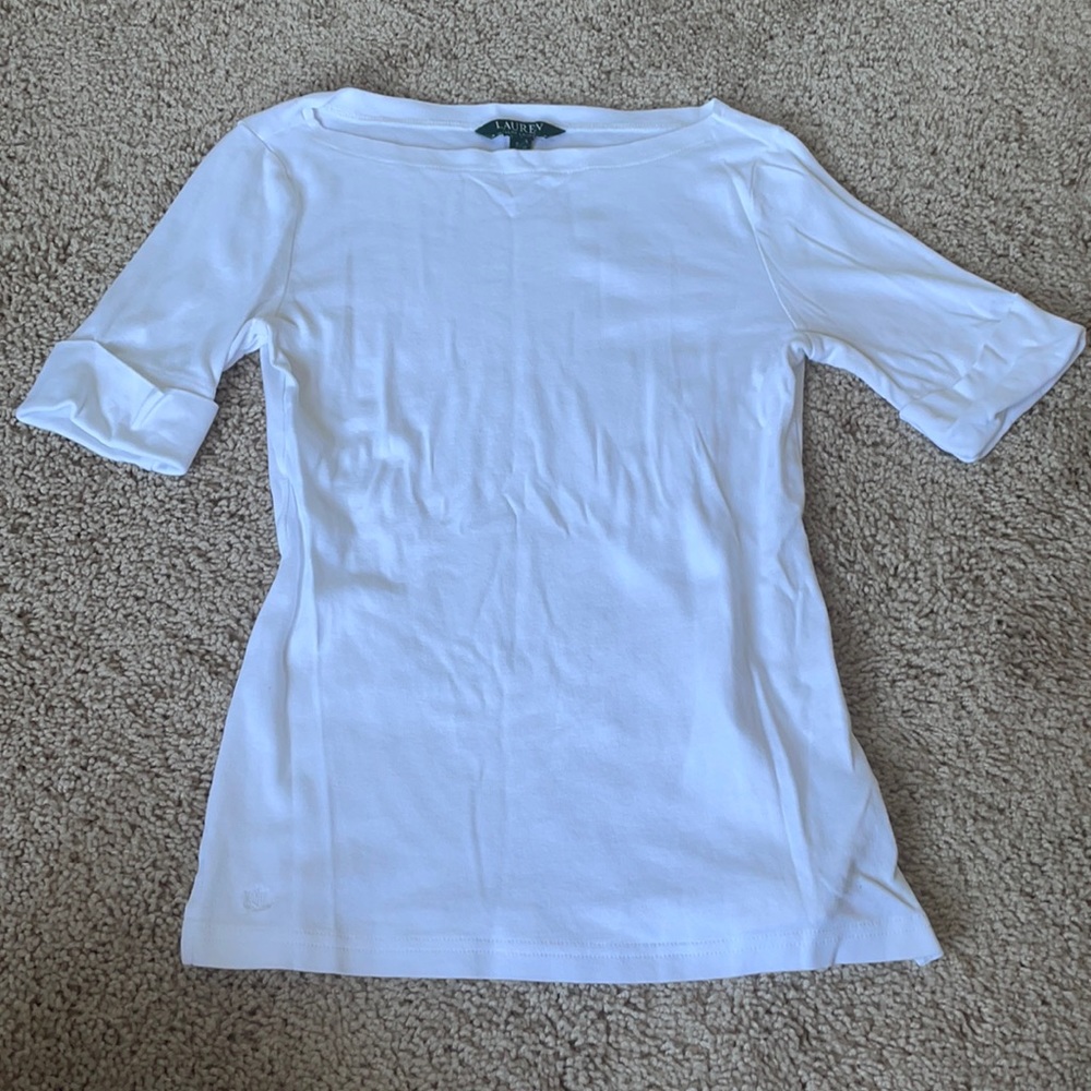 Ralph Lauren White Cuff Sleeve Top Size S
